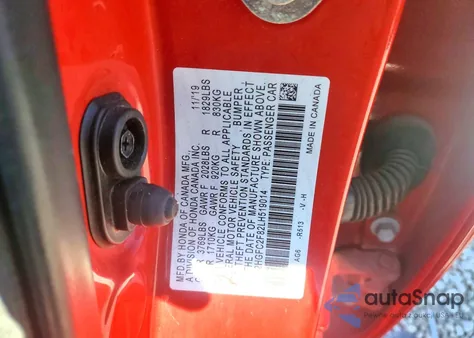 2020 Honda Civic Sport z USA, uszkodzony, nr VIN 2HGFC2F82LH519014